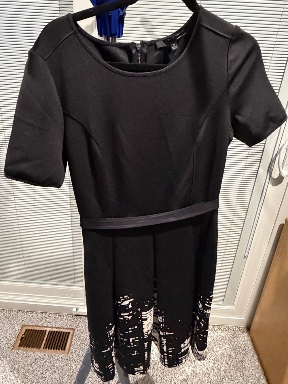 Elie Tahari Black Midi Dress with Printed Hem